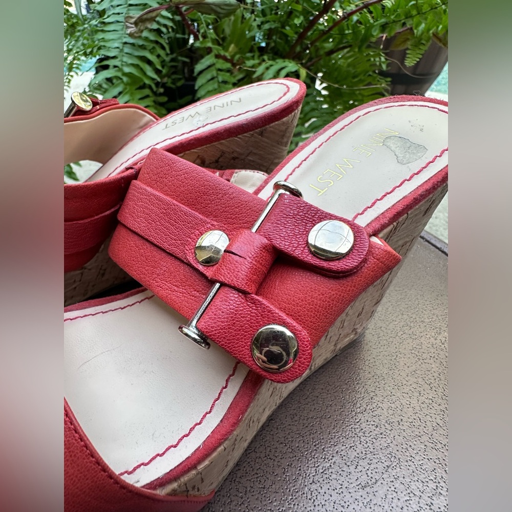 Nine West Red Wedge Mules